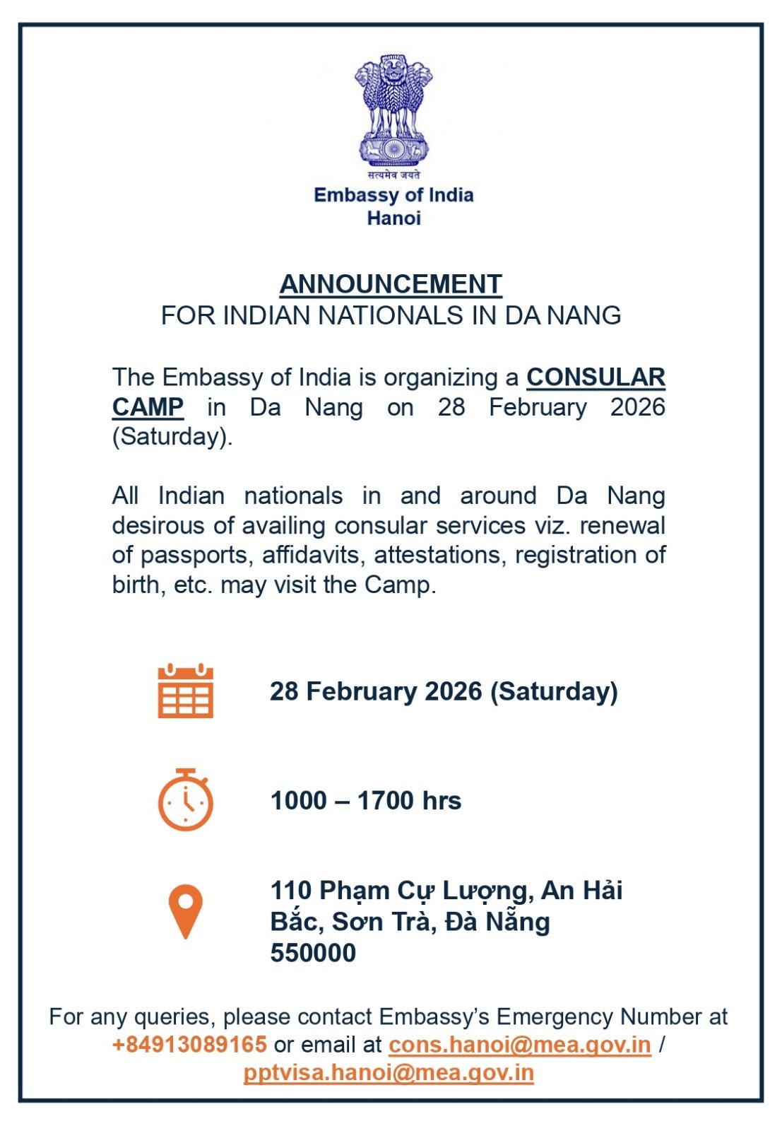 Consular Camp at Da Nang on 28 February 2026