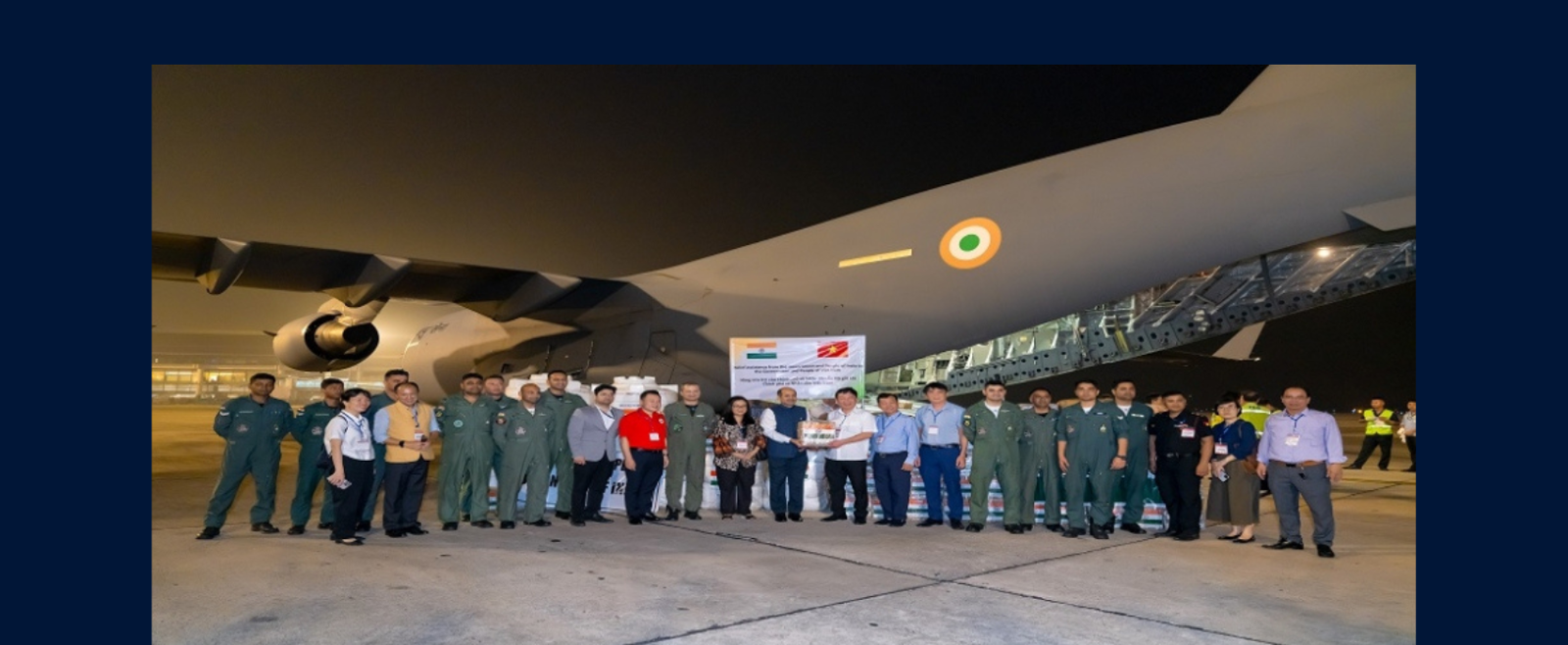Indian relief supplies to Vietnam following typhoon Yagi delivered by special Indian aircraft in Hanoi on 15/9/2024