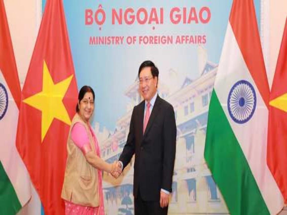 Hon'ble EAM received by DPM & Foreign Affairs Minister of Vietnam