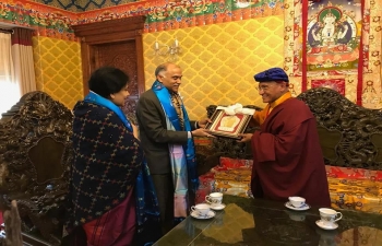 Ambassador P. Harish and Mrs. Nandita Parvathaneni met His Holiness Gyalwang Drukpa at the Tay Thien Grand Mandala Stupa in Vinh Phuc Province. His Holiness Gyalwang Drukpa is on a visit to Vietnam with his followers, has chaired a three-day spring festival at the Tay Thien Grand Mandala Stupa and would visit other cities in Vietnam.