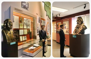 Two great Poet Laureates under one roof. Gurudev Rabindranath Tagore, who wrote India's National Anthem, and poet, writer, musician Van Cao, who wrote Vietnam's National Anthem. During his visit to Vietnam Literature Museum on August 28, Ambassador paid tributes to both these great icons of India and Vietnam!