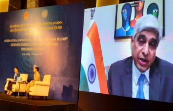 H.E. Mr. Vikas Swarup, Secretary (West) delivering his remarks as a keynote speaker at the International Conference on Women, Peace and Security organised by the United Nations and the Government of Vietnam.