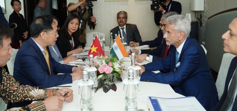 External Affairs Minister Dr. S. Jaishankar and Vietnam's Foreign Minister H.E. Mr. Bui Thanh Son discussed bilateral relations in Jakarta on 12 July 2023